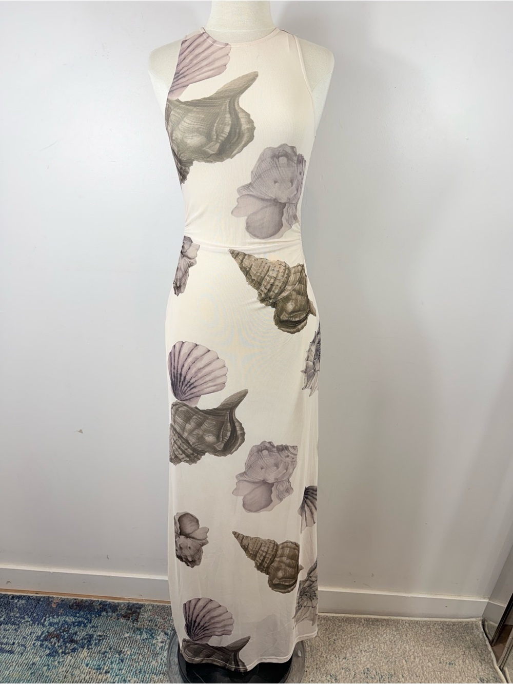Isalis Seashell Print Sleeveless Ruched Maxi Dress US S